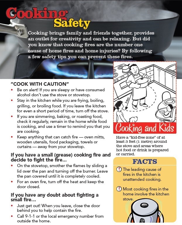 Cooking Safety Flyer. All of the information in this flyer is in the text above. 