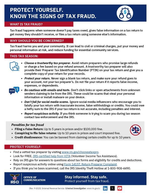 Tax fraud flier, the information on this flier is in the text above. 