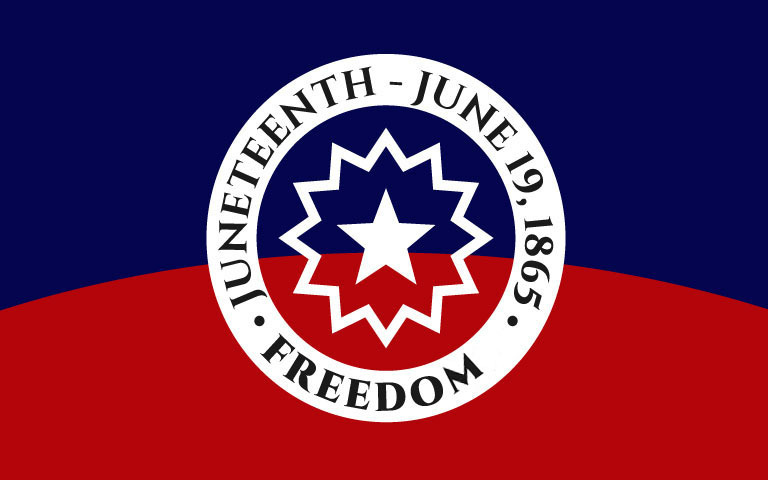 Juneteenth logo with the text, Juneteenth, June 19, 1865, Freedom..