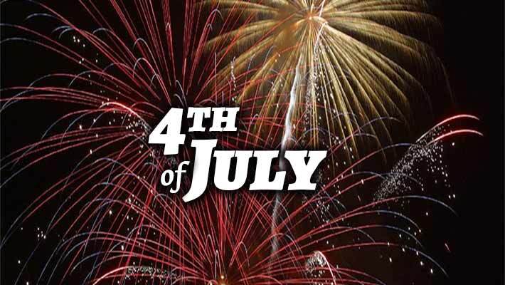 Fireworks with the text, 4th of July. 
