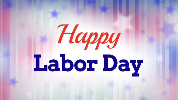 Stars and bars in the background with the text Happy Labor Day. 