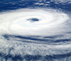 Clouds circling around the eye of a hurricane. 